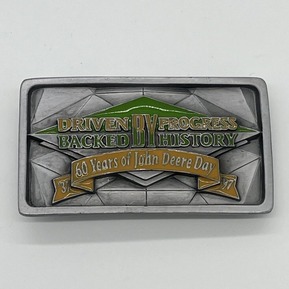 60 Years of John Deere Day Belt Buckle 1937-1997 Driven by Progress Made in USA